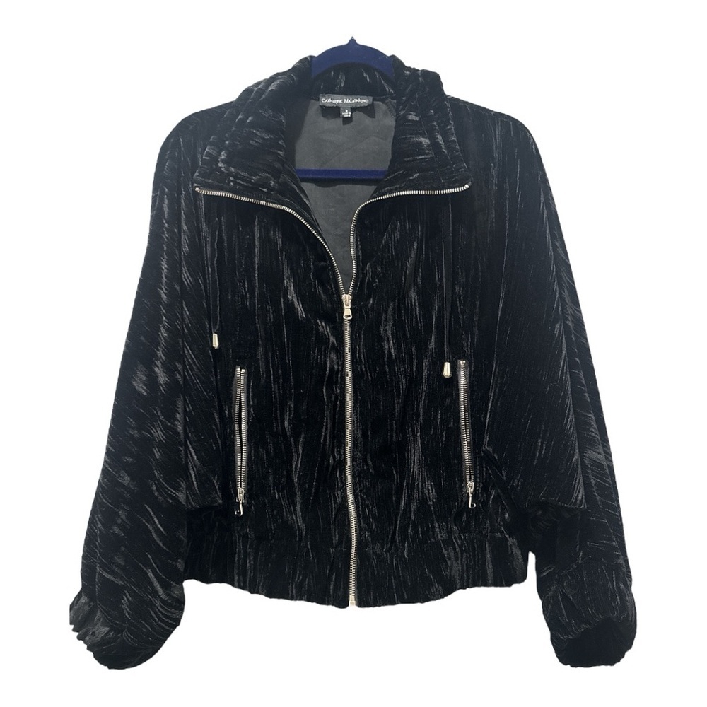 Catherine Malandrino Black Crushed Velvet Batwing Jacket – Size Medium - Picture 3 of 9